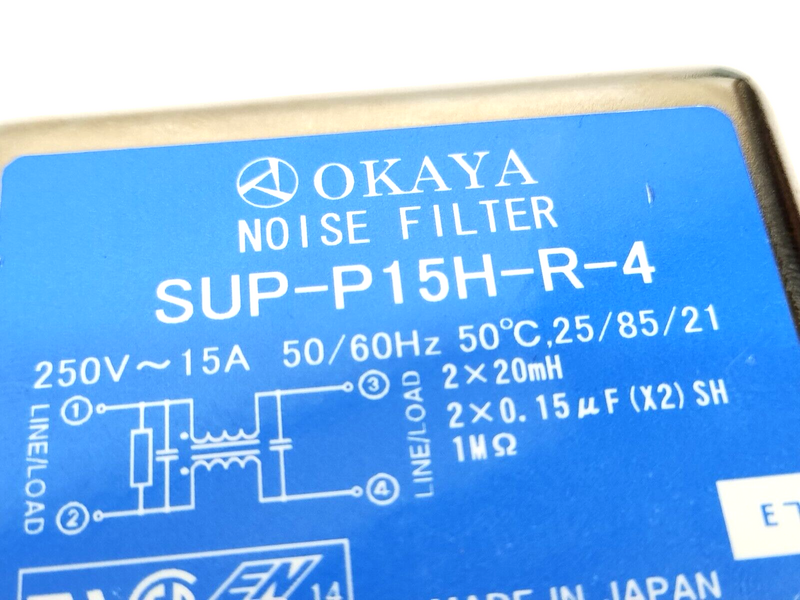 Okaya SUP-P15H-R-4 Noise Filter 250V 15A - Maverick Industrial Sales