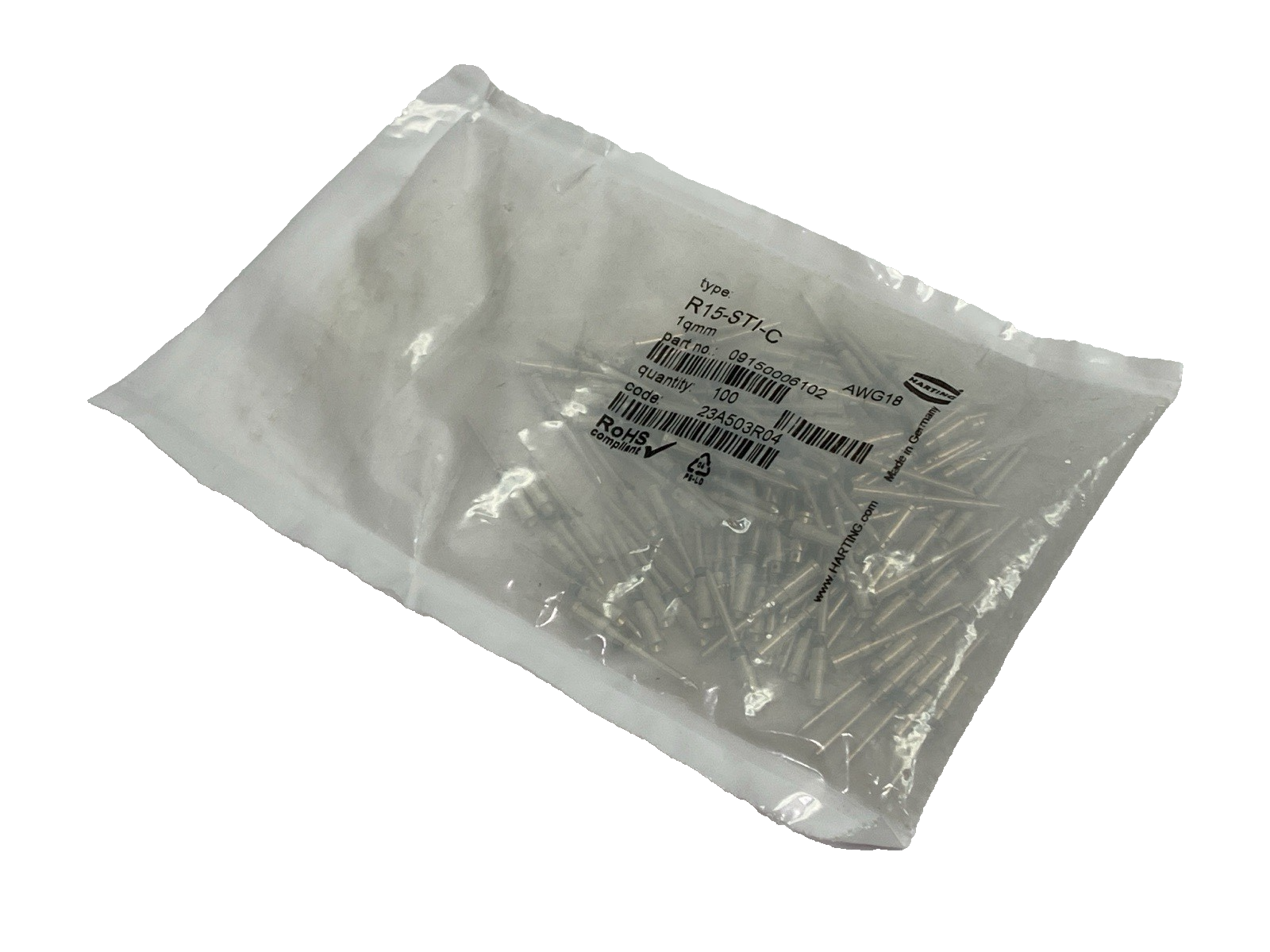 Harting 09150006102 Crimp Contact 1qmm R15-STI-C LOT OF 100 - Maverick Industrial Sales