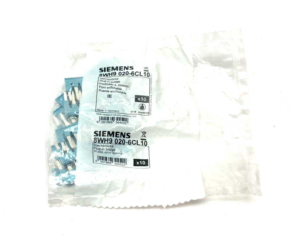Siemens 8WH9020-6CL10 Plug-In Bridge Jumper Bar 10-Pole 6mm Space PKG OF 10 - Maverick Industrial Sales