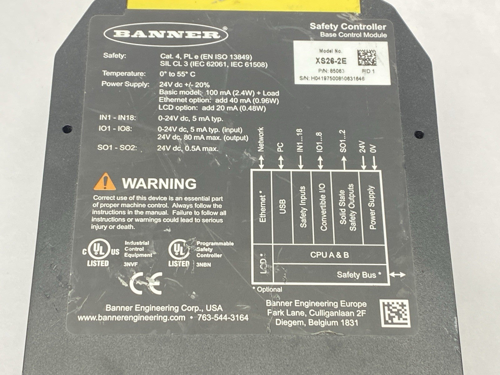 XS26-2E | Banner Expandable Safety Controller Base Control Module 85063 - For parts or not working - Maverick Industrial Sales