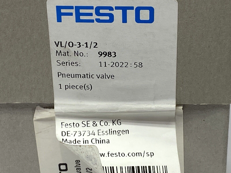 Festo VL/O-3-1/2 Pneumatic Valve 9983 - Maverick Industrial Sales