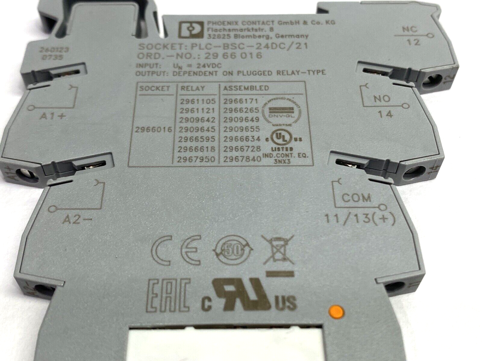 Phoenix Contact 2966016 Relay Terminal Block PLC-BSC-24DC/21 w/ 2961105 Relay - Maverick Industrial Sales
