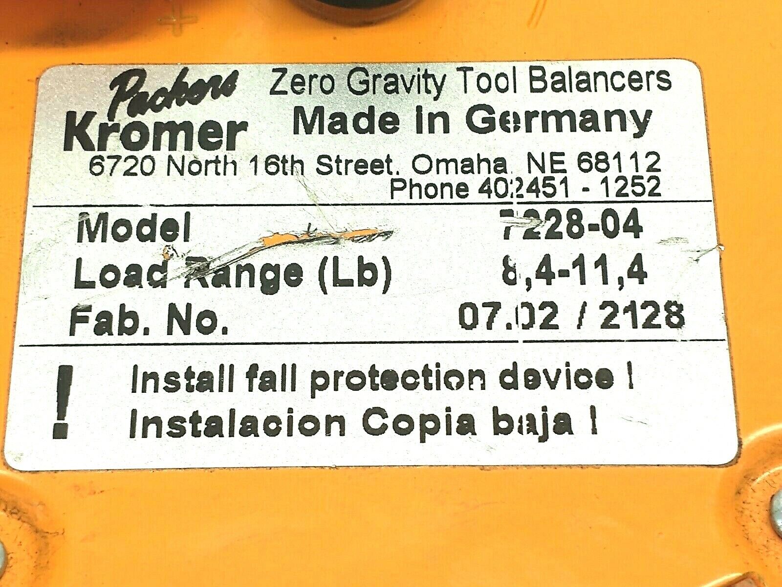 Packers Kromer 7228-04 Light-Duty Zero Gravity Balancer 8.4-11.4Lbs Load Range - Maverick Industrial Sales