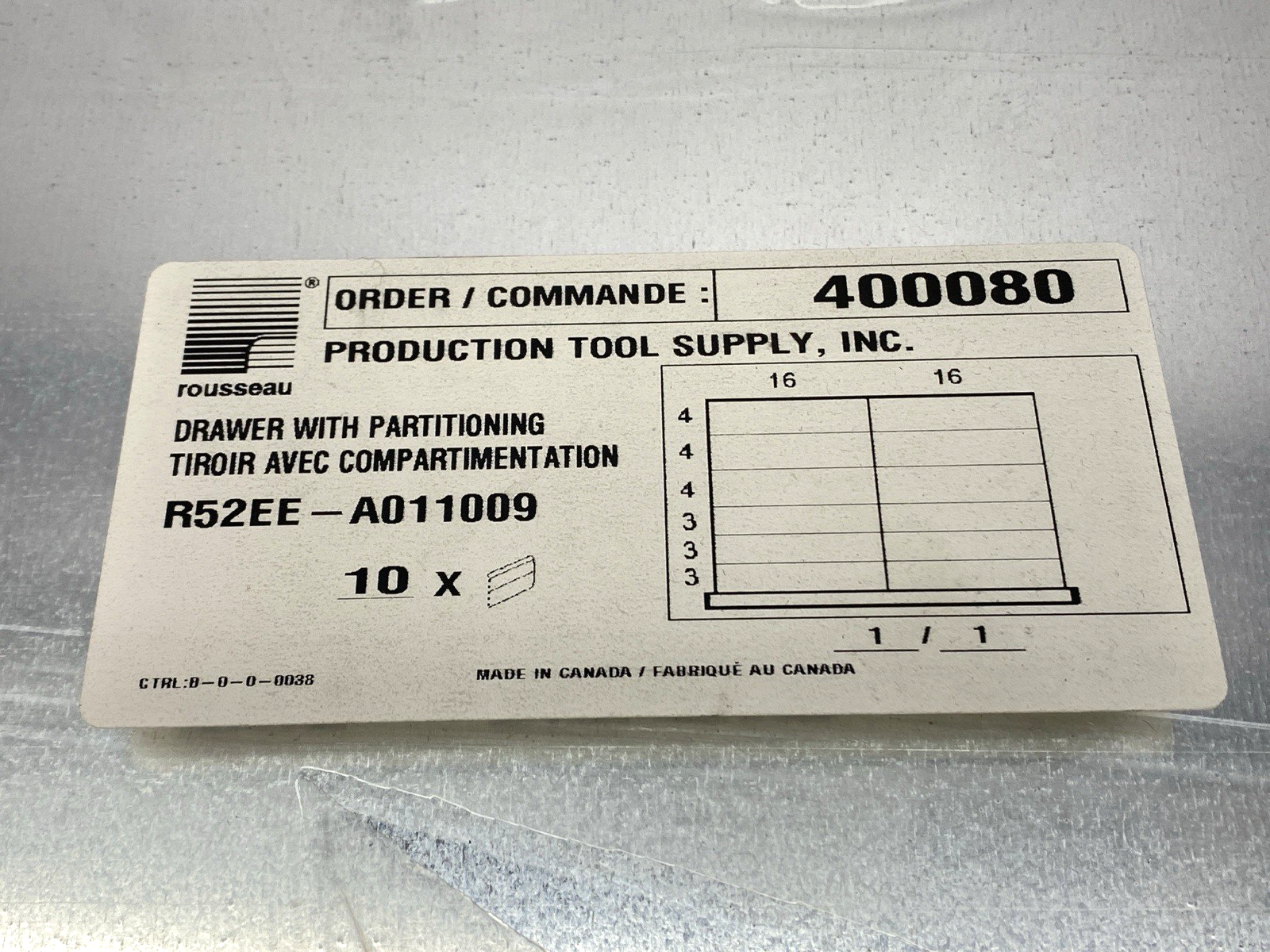 R52EE-A011009 | Rousseau Metal Drawer with Partitioning PKG OF 10 - New - Maverick Industrial Sales