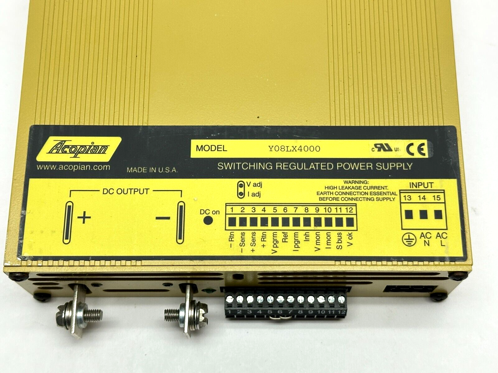 Acopian Y08LX4000 Switching Regulated Power Supply 90-265 VAC or 110-350 VDC - Maverick Industrial Sales