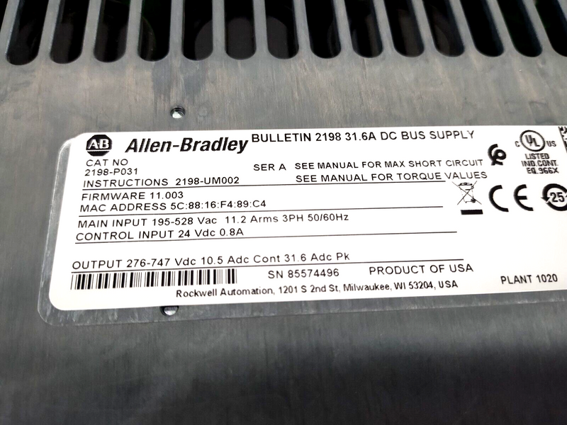 Allen Bradley 2198-P031 Ser. A Kinetix 5700 Servo System DC Bus Supply Unit - Maverick Industrial Sales