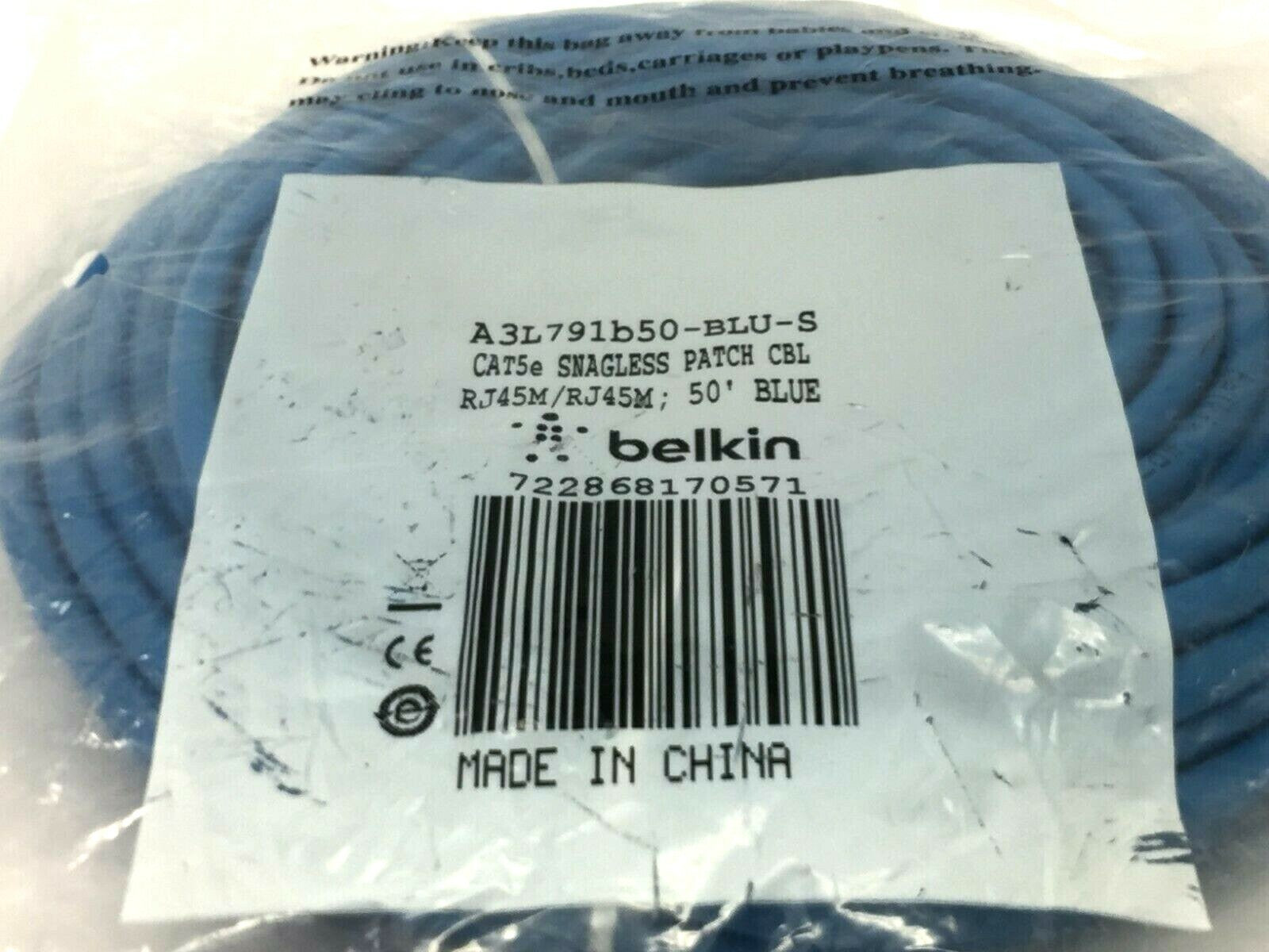 Belkin A3L791B50-BLU-S Snagless Patch Cable 50ft Length RJ45 - Maverick Industrial Sales