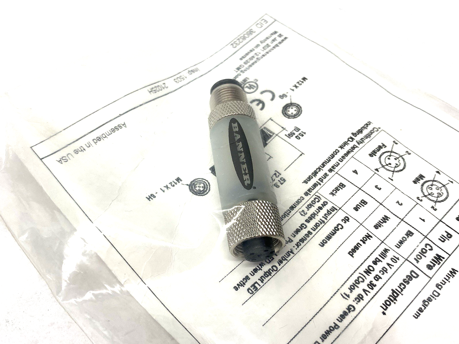 Banner S15LGYPQ 2-Color In-Line Sensor Status Indicator Male-Female 4-pin 808232 - Maverick Industrial Sales