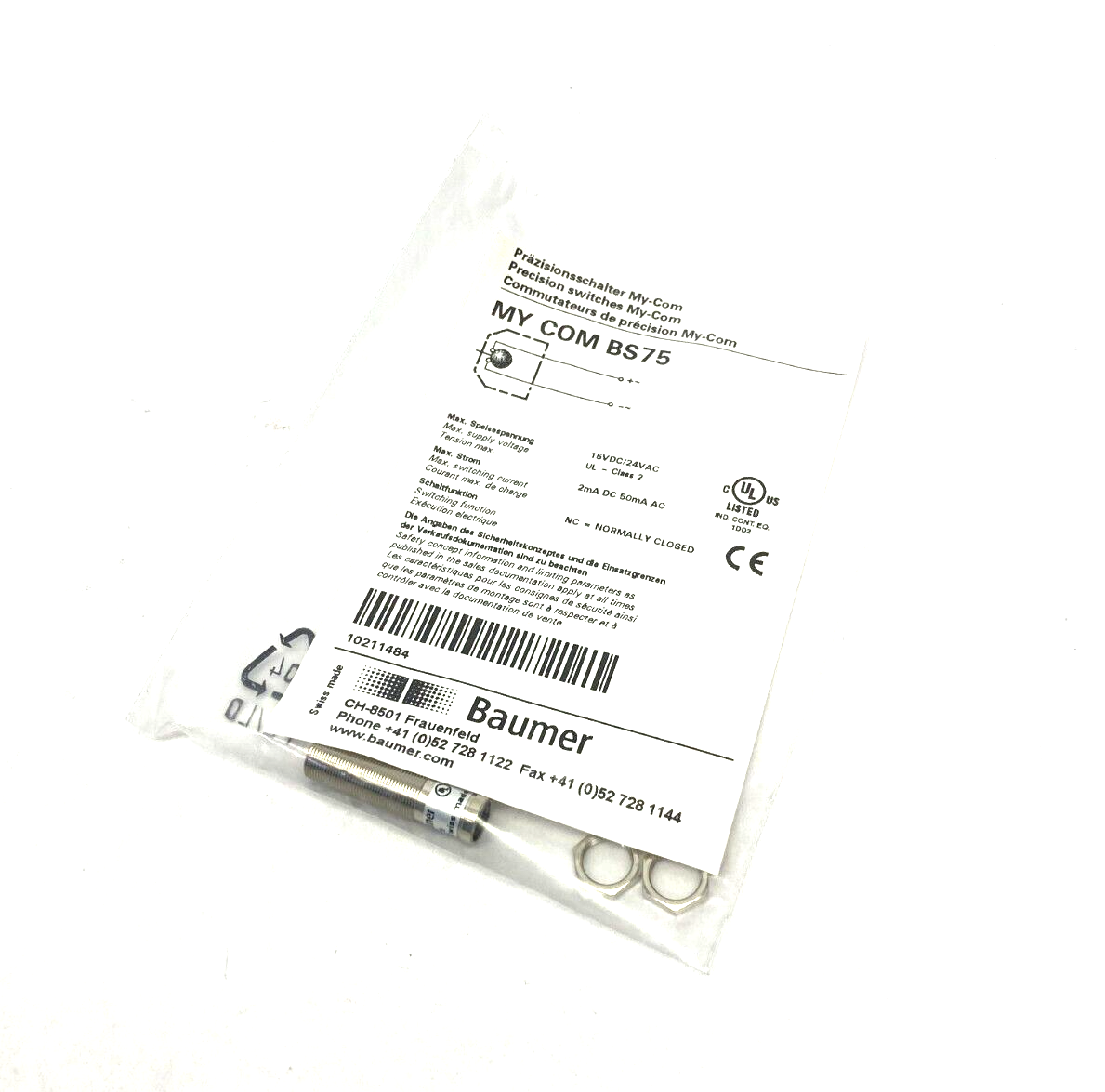 Baumer MY-COM BS75 My-Com Precision Switch Break Function NC Mechanical 10211484 - Maverick Industrial Sales