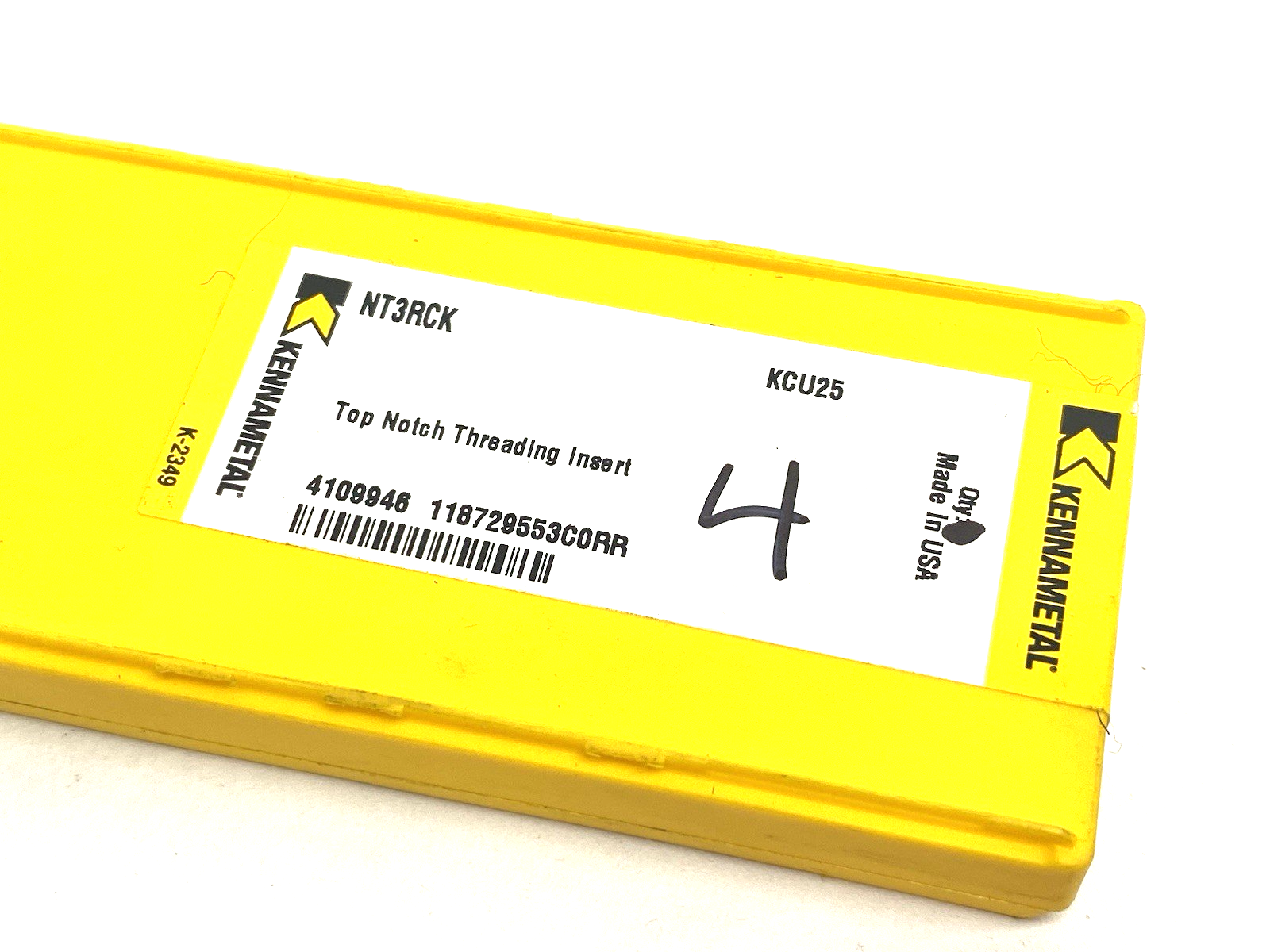 4109946 | Kennametal Top Notch™ Threading Inserts NT3RCK PKG OF 4 - New – Open box - Maverick Industrial Sales