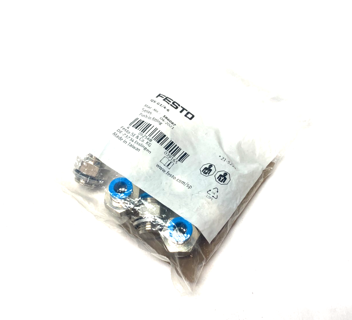 Festo QS-G1/4-6 Straight Push-In Fitting 5mm Tube 186097 PKG OF 8 - Maverick Industrial Sales