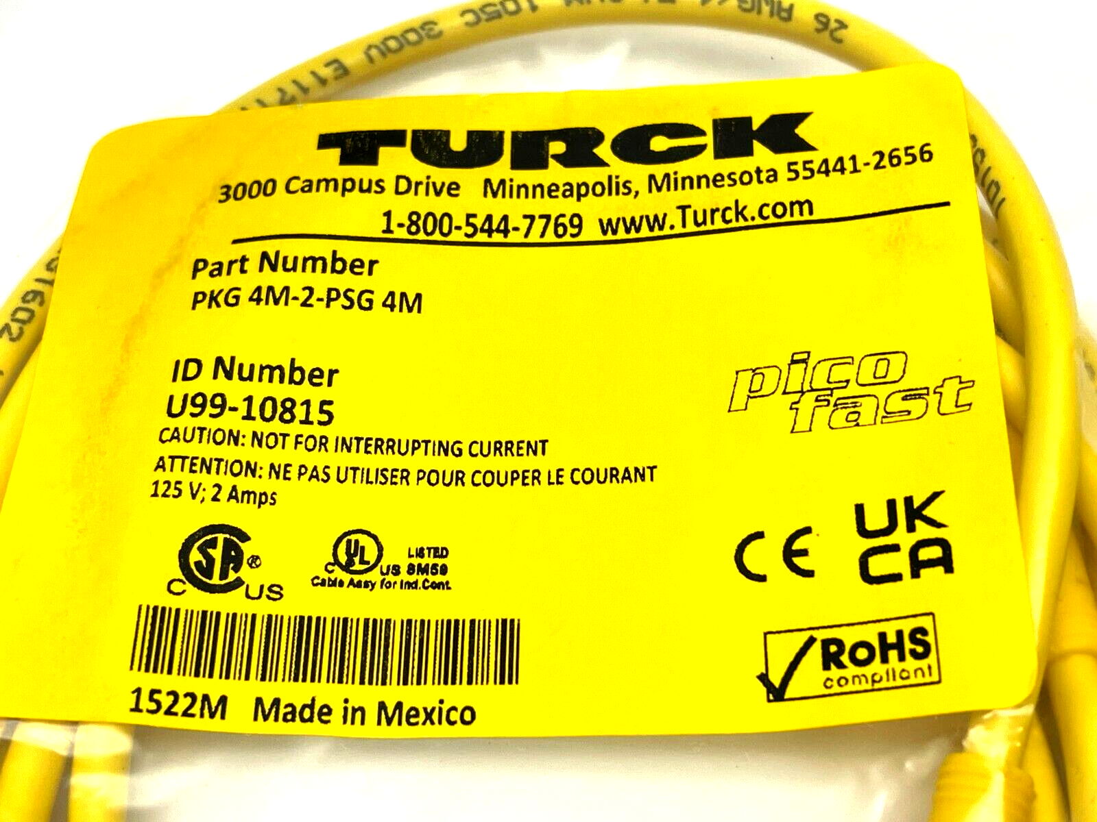 Turck PKG 4M-2-PSG 4M Double-Ended Cordset 2m Length U99-10815 - Maverick Industrial Sales