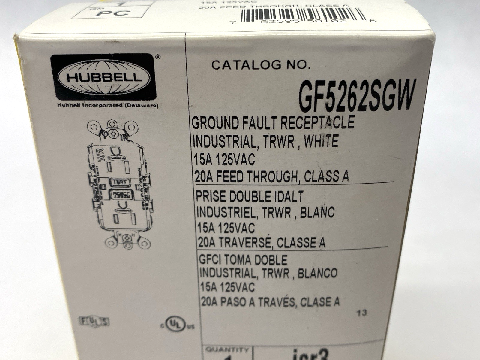 Hubbell GF5262SGW Ground Fault Receptacle Tamper/Weather Resistant 15A 125VAC - Maverick Industrial Sales