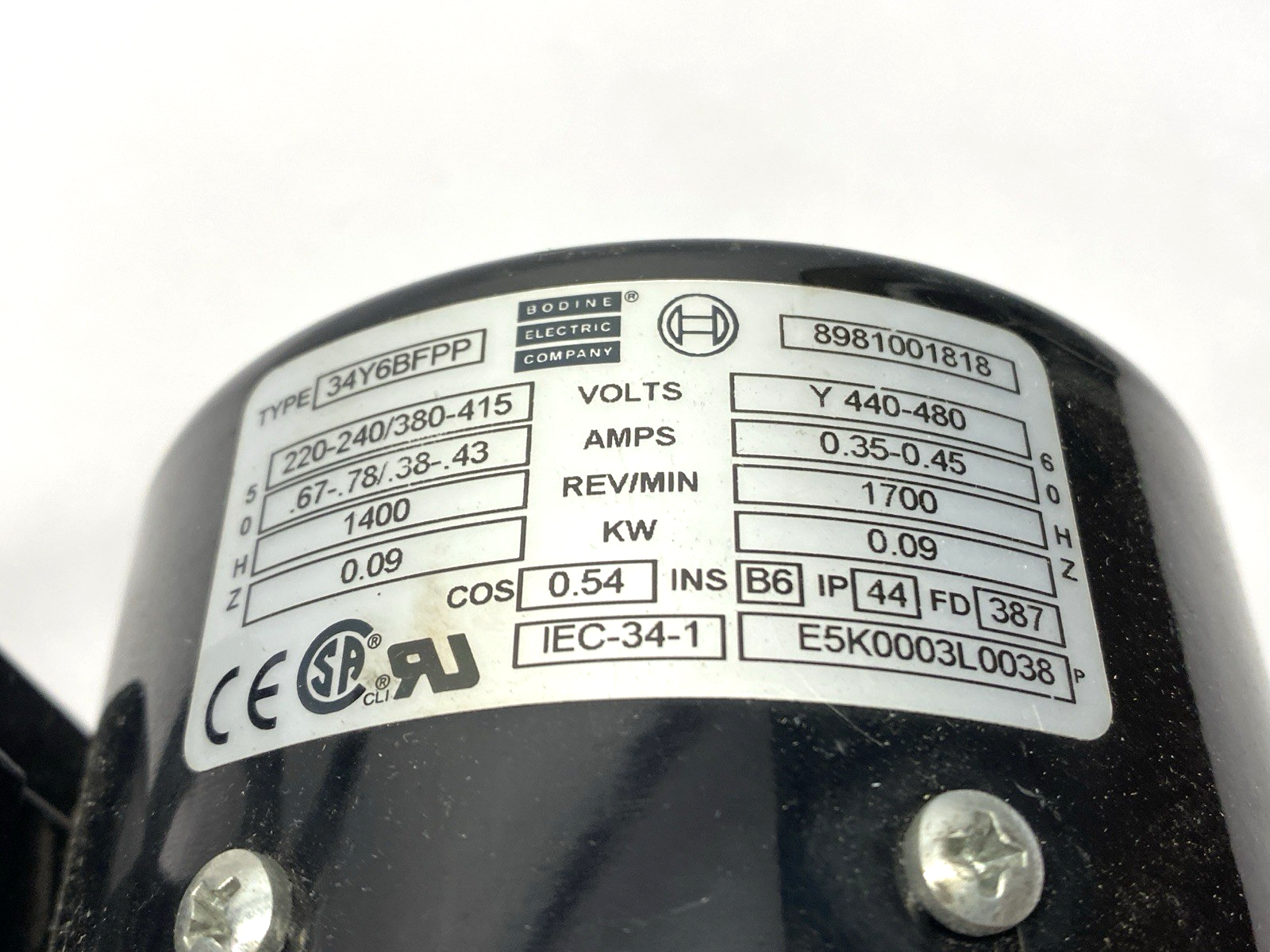 8981001818 | Rexroth Electric Motor 1700 RPM 440-480V 34Y6BFPP - Used - Maverick Industrial Sales