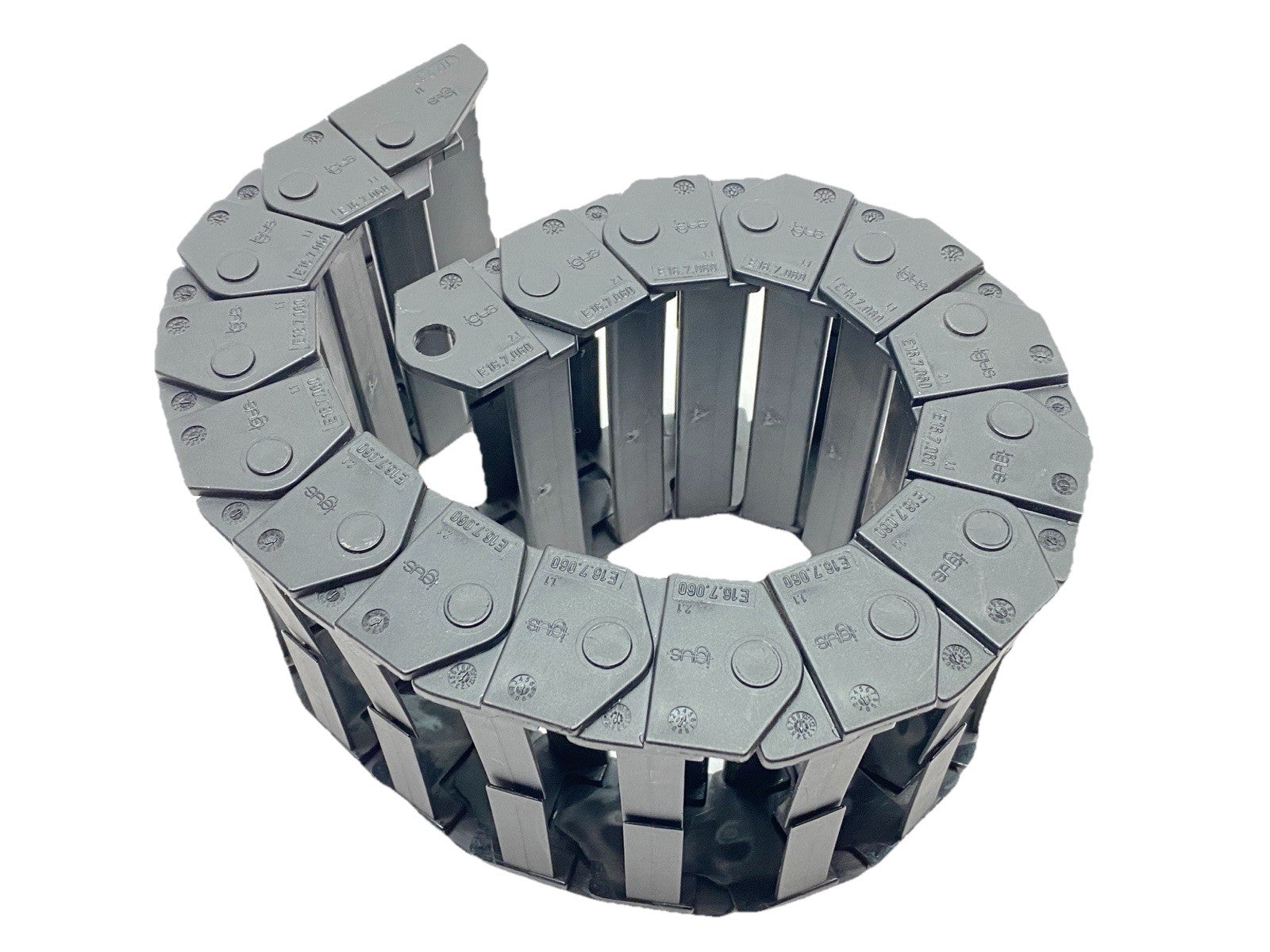 E16.7.060 | Igus E-Chain Assembly 17-Links 1.7ft Length w/ 117.7.P End Bracket - Used - Maverick Industrial Sales