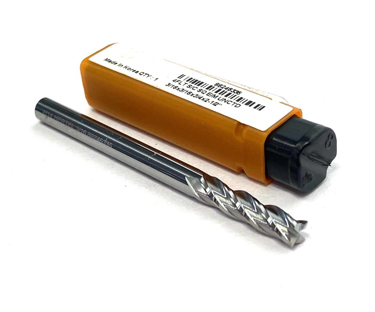88246335 | Hertel Square End Mill: 3/16" Dia, 3/4" LOC, 4 Flute, Solid Carbide - New – Open box - Maverick Industrial Sales