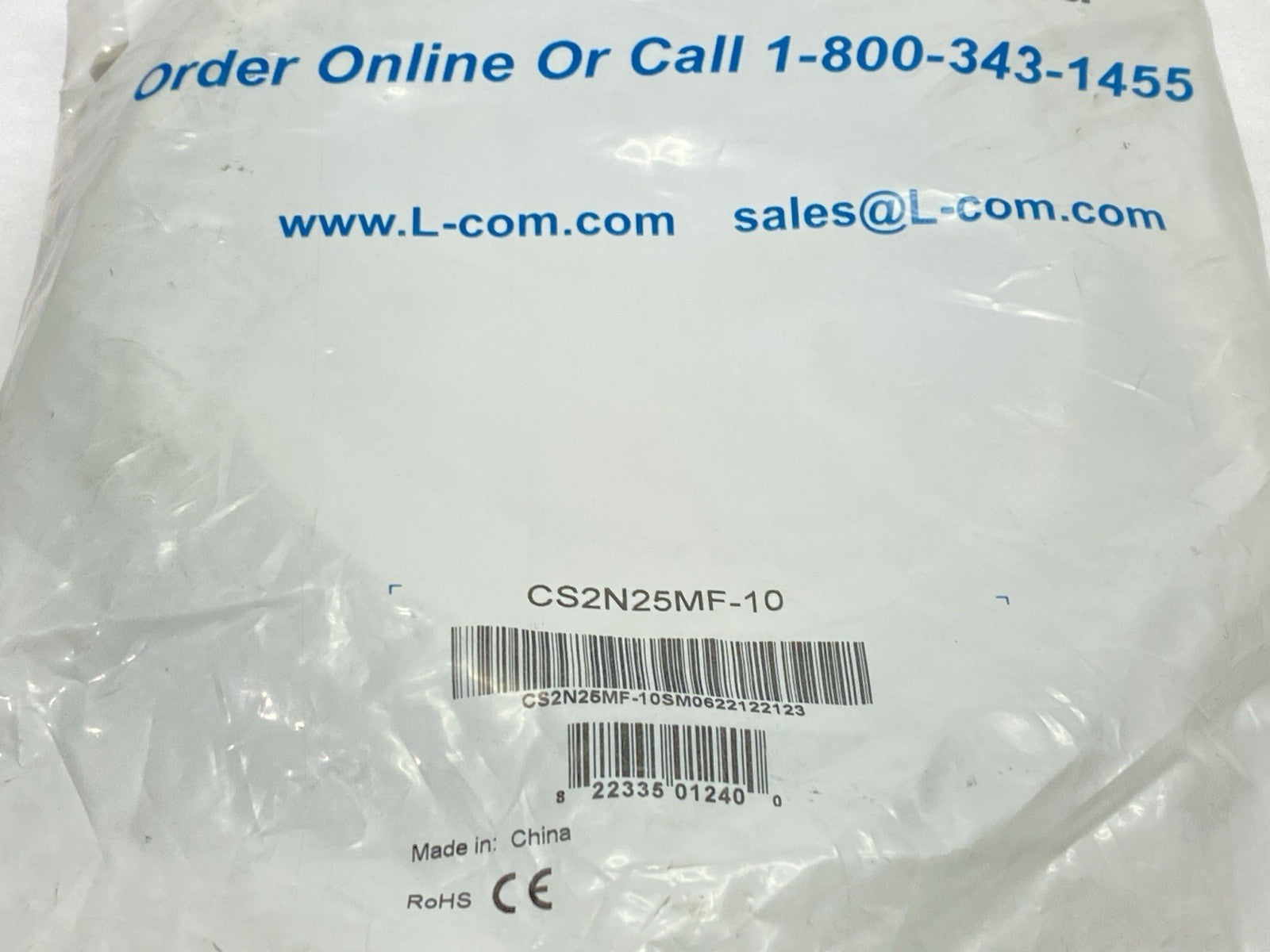 L-Com CS2N25MF-10 Premium Molded D-Sub Cable DB25 Male/Female 10ft - Maverick Industrial Sales