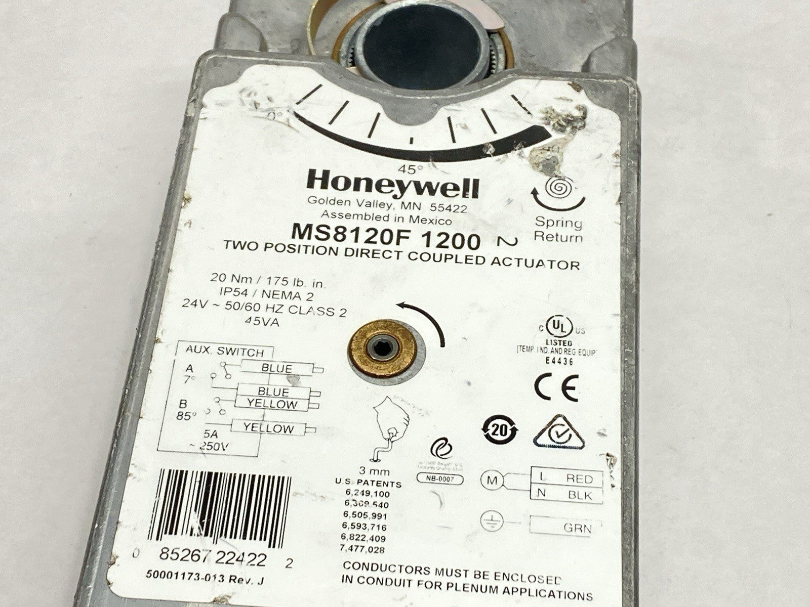 MS8120F1200 | Honeywell Two Position Direct Coupled Actuator 20Nm 24V - For parts or not working - Maverick Industrial Sales