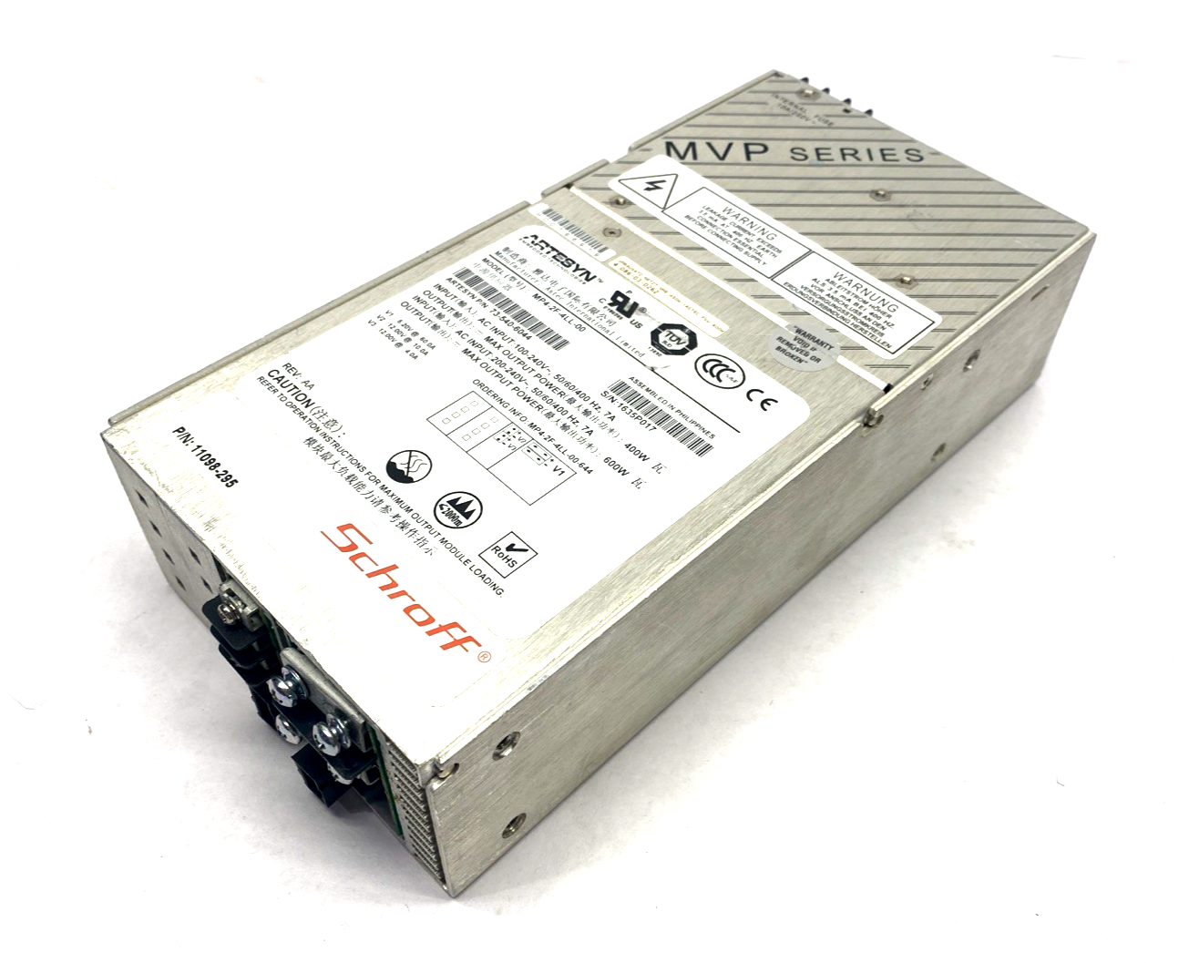 11098-295,MP4-2F-4LL-00,73-540-6044,4-086-03-0262 | Artesyn MP4-2F-4LL-00 MVP AC/DC Converter 240VAC 5.2V 60A 12V 10A 12V 4A 600W - Used - Maverick Industrial Sales