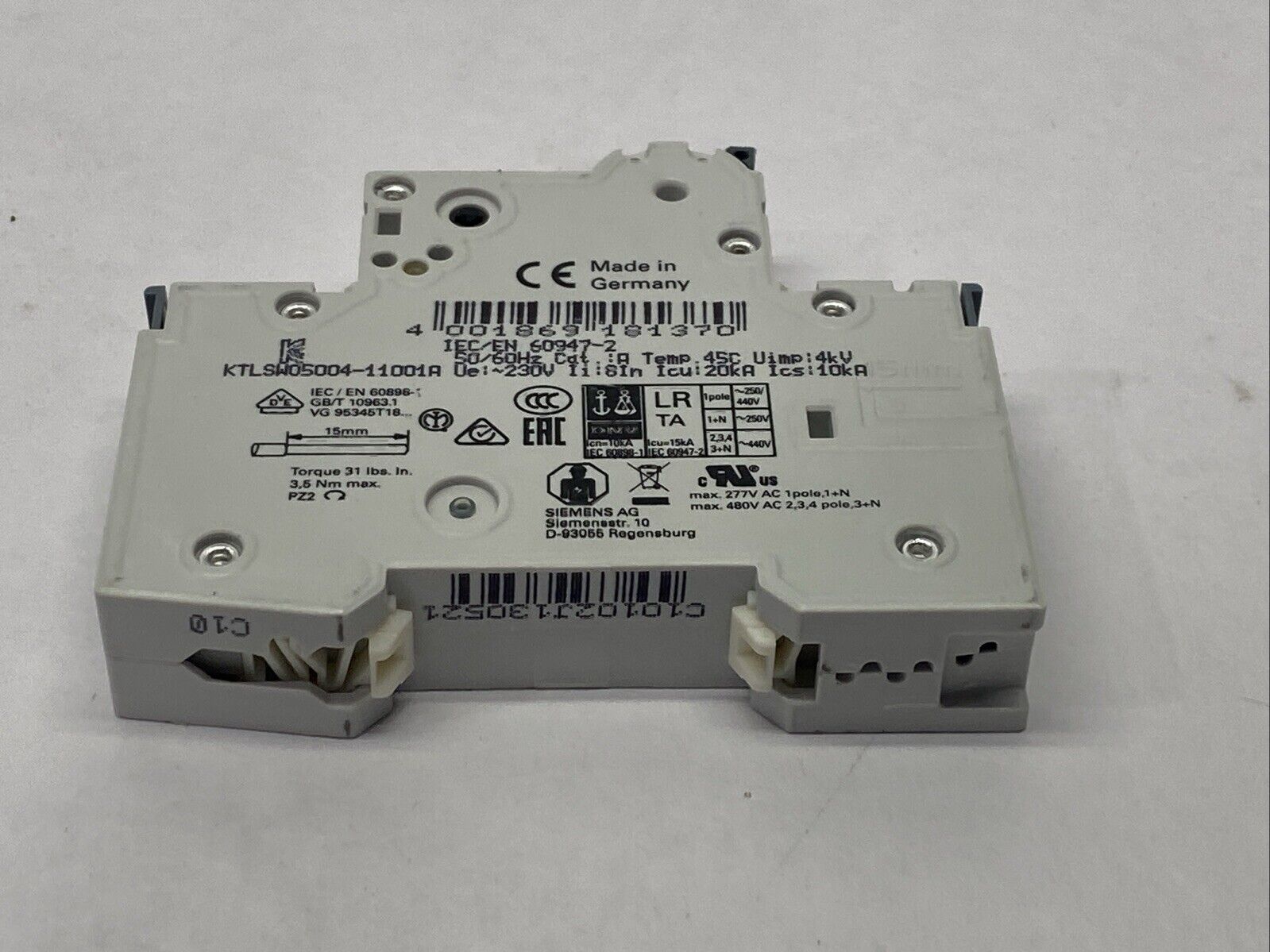 Siemens 5SY4110-7 Miniature Circuit Breaker C10 1-Pole 10kA 10A - Used - Maverick Industrial Sales