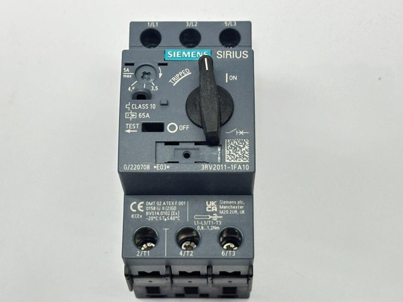 Siemens 3RV2011-1FA10 Sirius Motor Protection Circuit Breaker 3.5-5A 600V - Maverick Industrial Sales