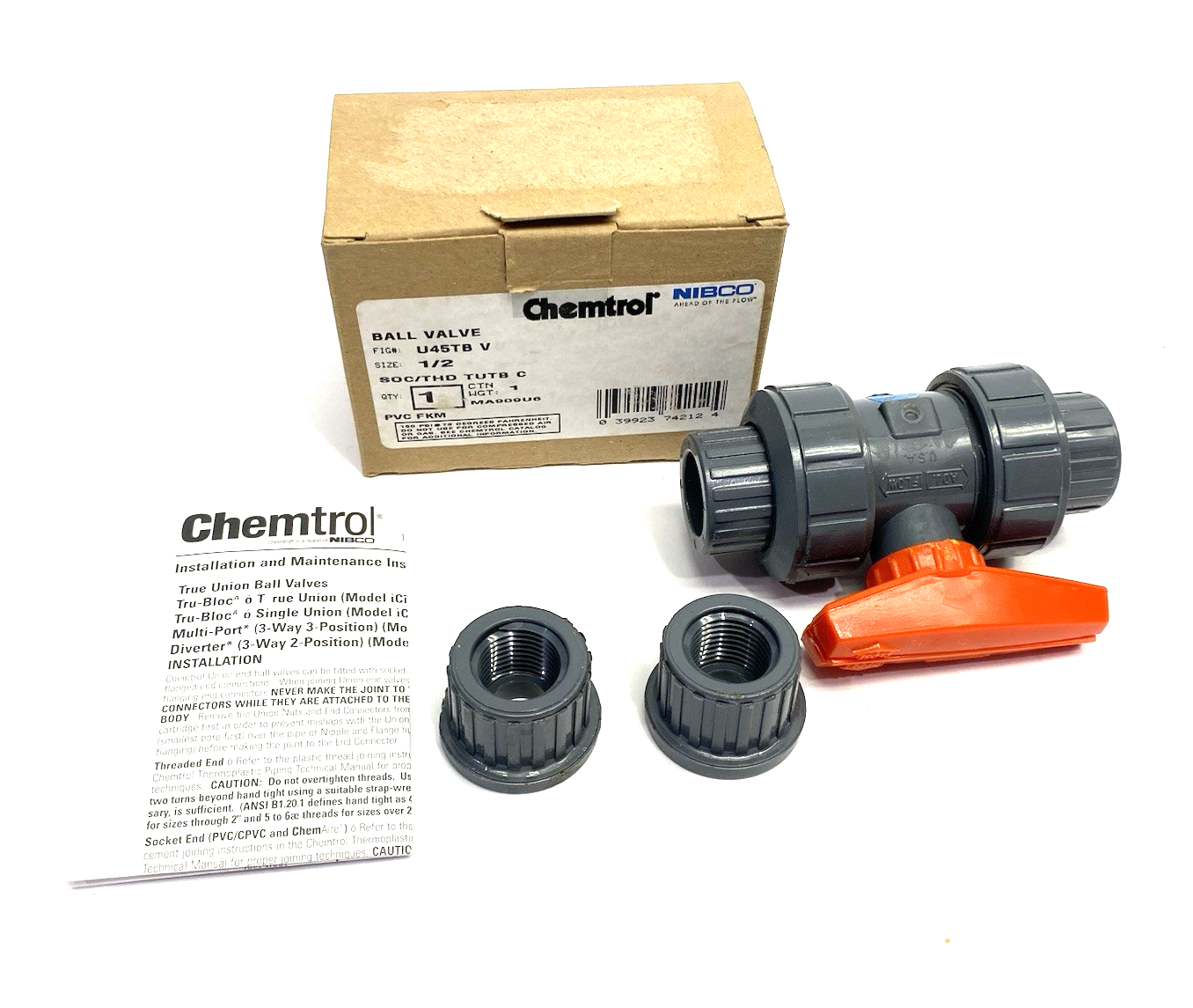 U45TB-V | Nibco Chemtrol Tru-Bloc® True Union Ball Valve, Schedule 80, 1/2" Ends - New Other - Maverick Industrial Sales