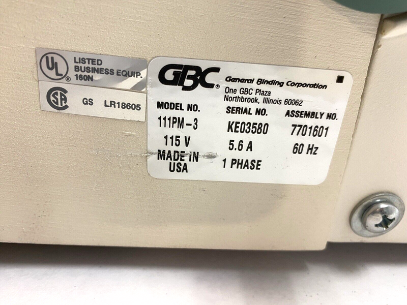 GBC 111PM-3 115V 1Phase Binding Machine Paper Punch - Maverick Industrial Sales