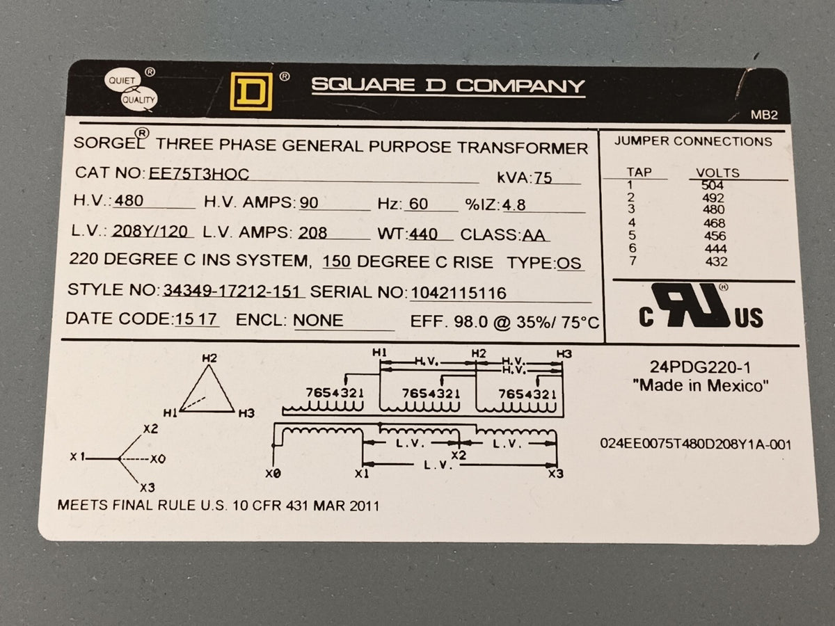 IPC2TC1EE | Square D 225A 75kVA 480Y/277V 208Y/120V Integrated Power Center - Used - Maverick Industrial Sales