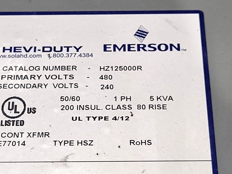 Emerson HZ125000R Hevi-Duty Wall Mount Transformer - Maverick Industrial Sales