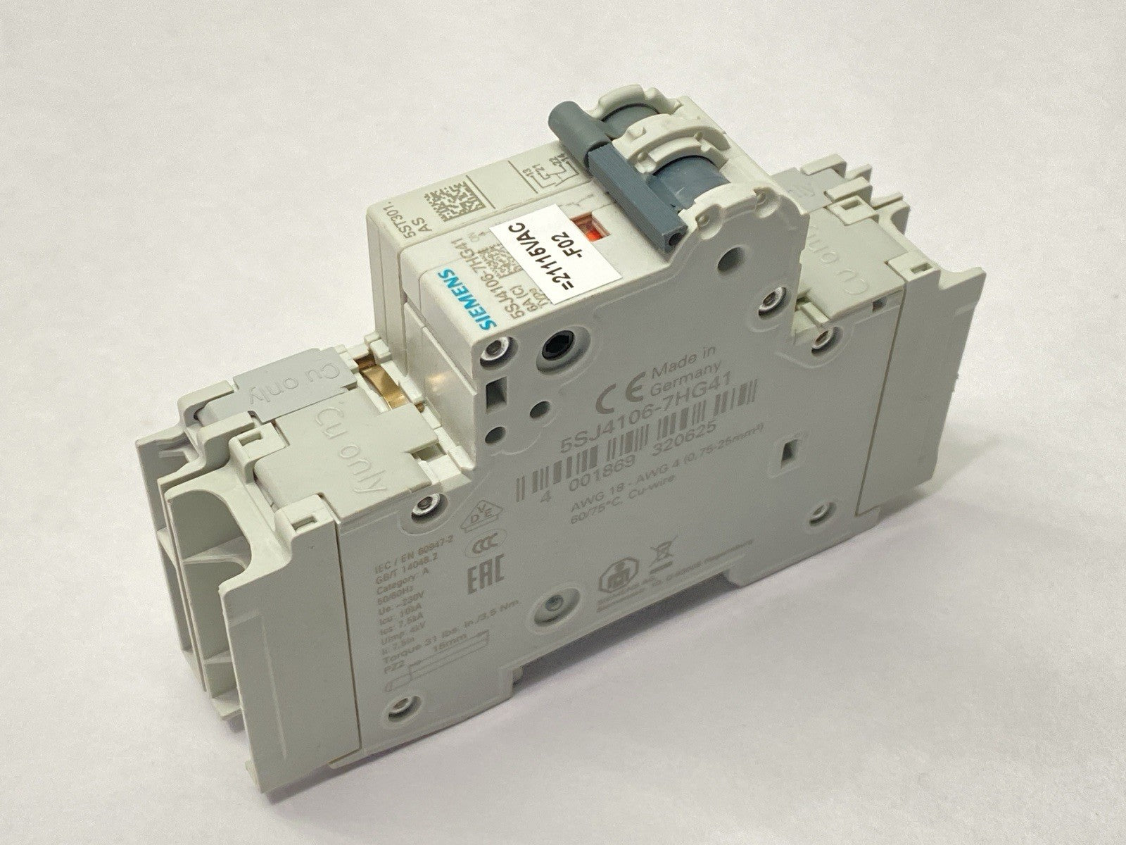 Siemens 5SJ4106-7HG41 Miniature Circuit Breaker 1-Pole 6A 240V w/ 5ST3010-0HG - Maverick Industrial Sales