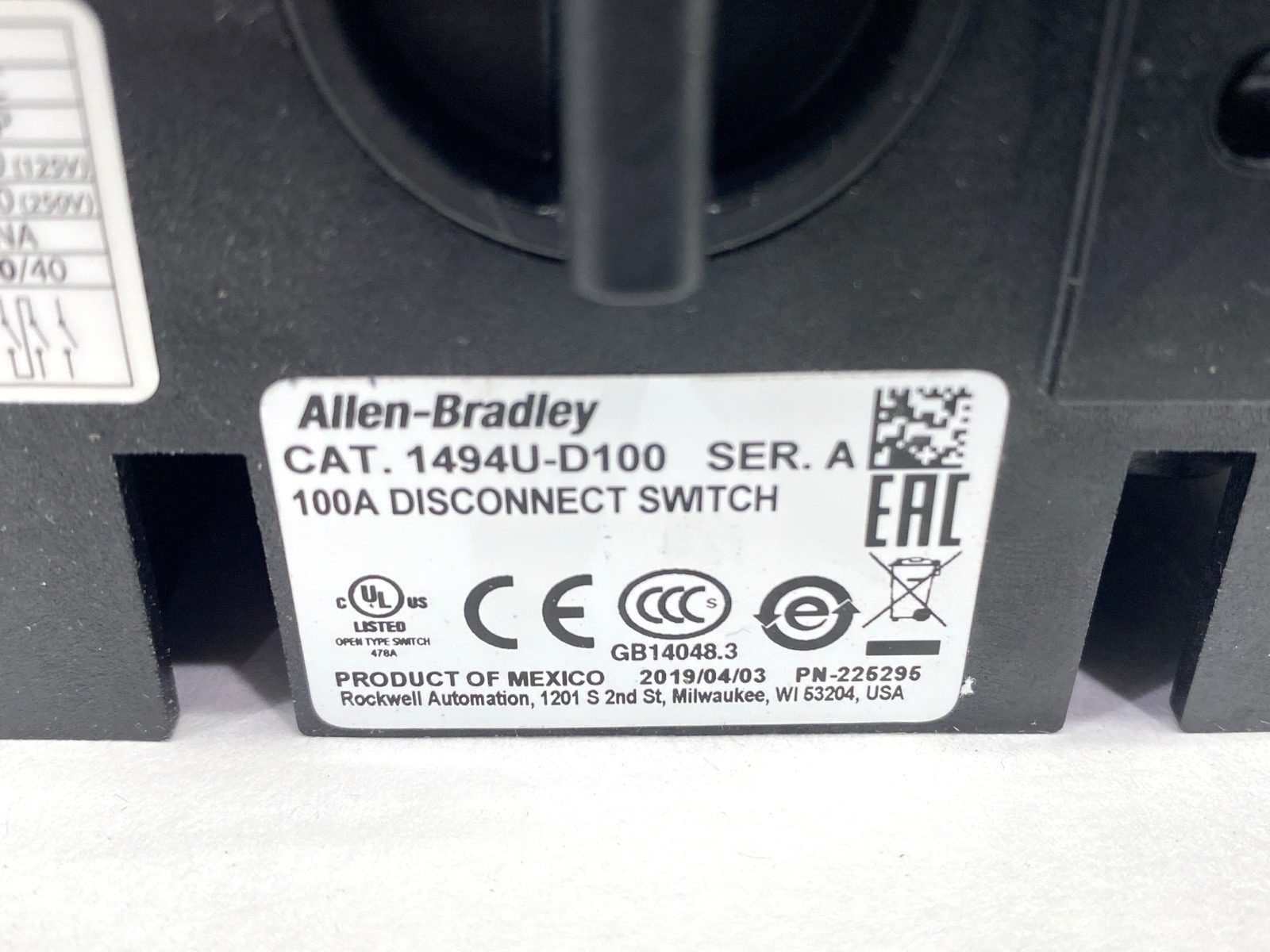 Allen Bradley 1494U-D100 Ser. A Disconnect Switch 100A - Maverick Industrial Sales