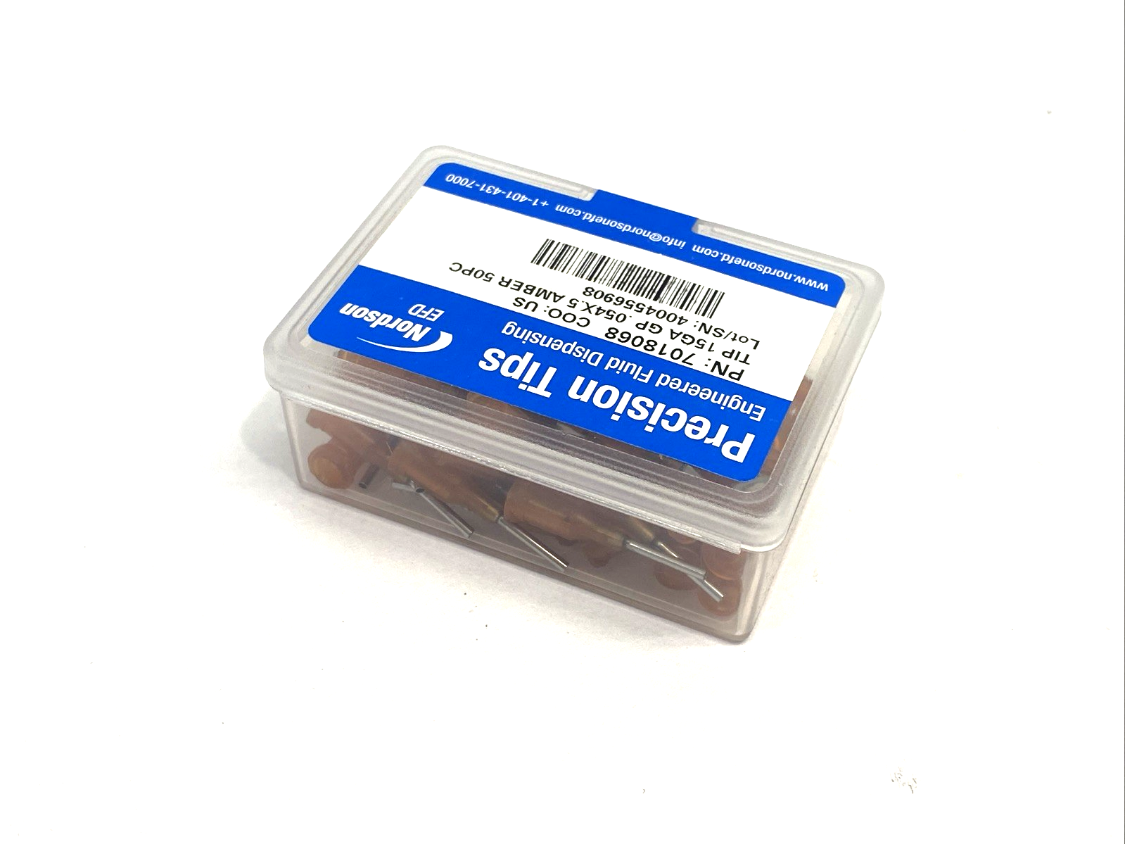Nordson EFD 7018068 Precision Dispense Tip 15GA GP 0.054" x 0.5" Amber BOX OF 50 - Maverick Industrial Sales