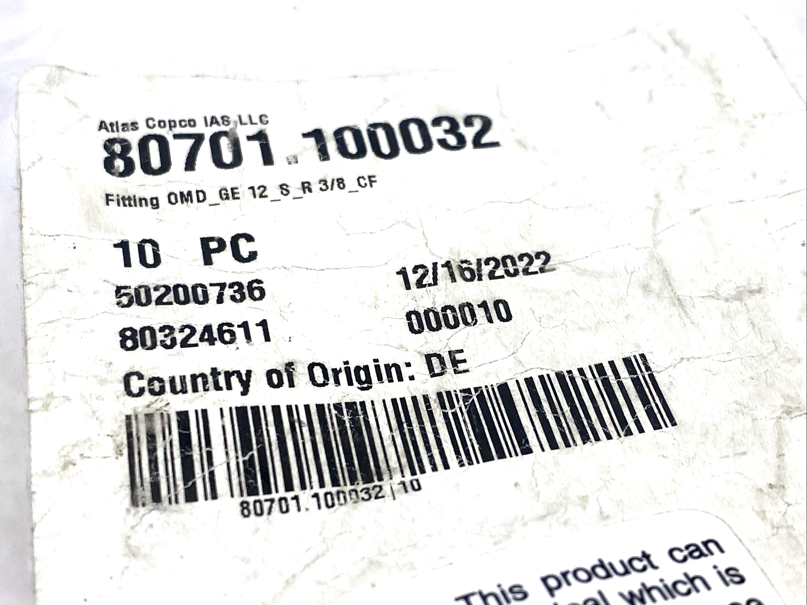 Atlas Copco 80701.100032 Male Straight Adapter 3/8" BSPP, GE12SR3/8CF 10-PACK - Maverick Industrial Sales