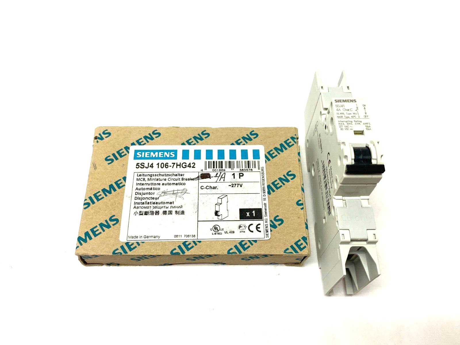 Siemens 5SJ4 106-7HG42 Miniature Circuit Breaker 4A 1-Pole 277V - Maverick Industrial Sales