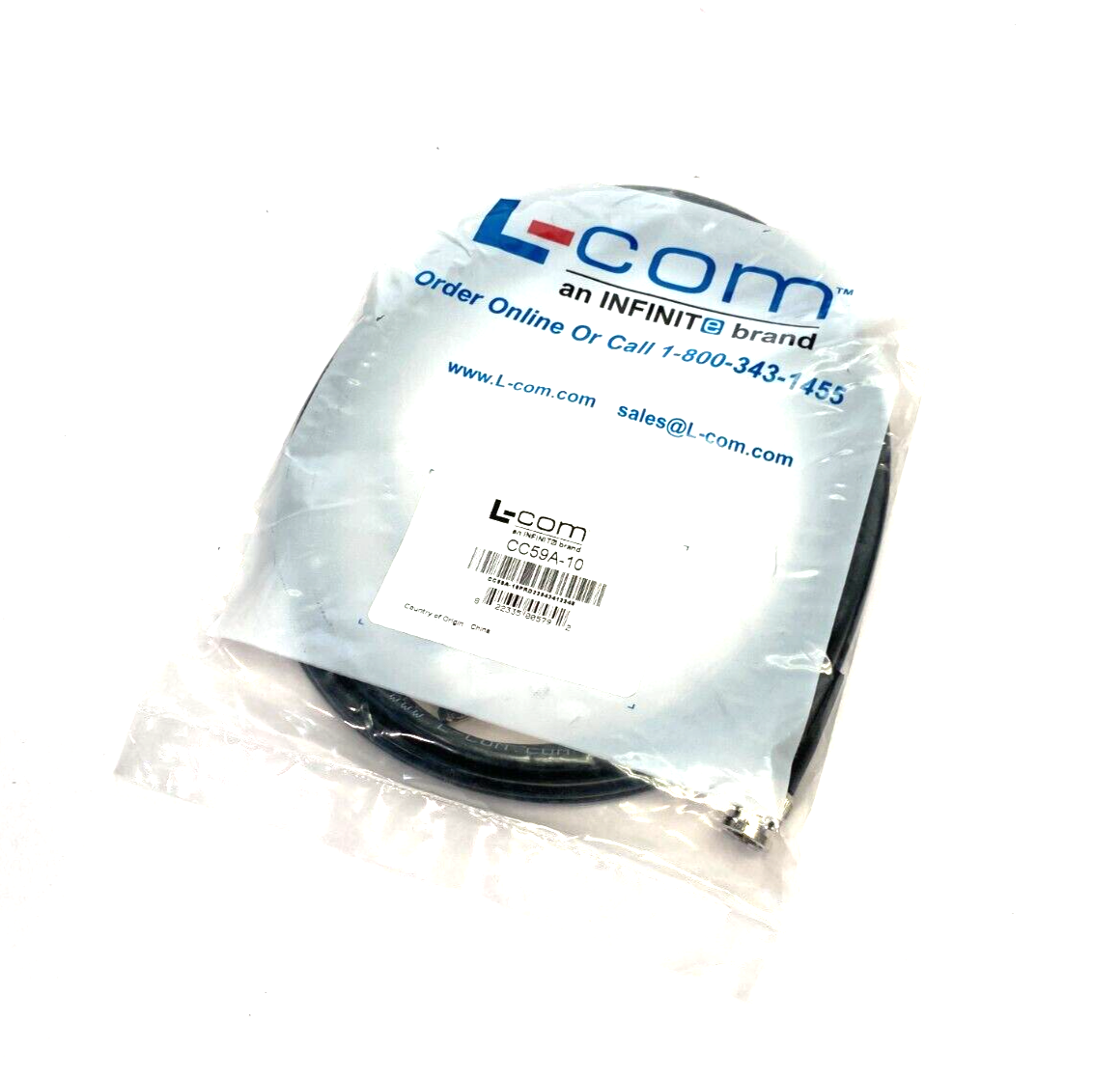 L-Com CC59A-10 Coaxial Cable BNC Male/ Male 10' Length - Maverick Industrial Sales