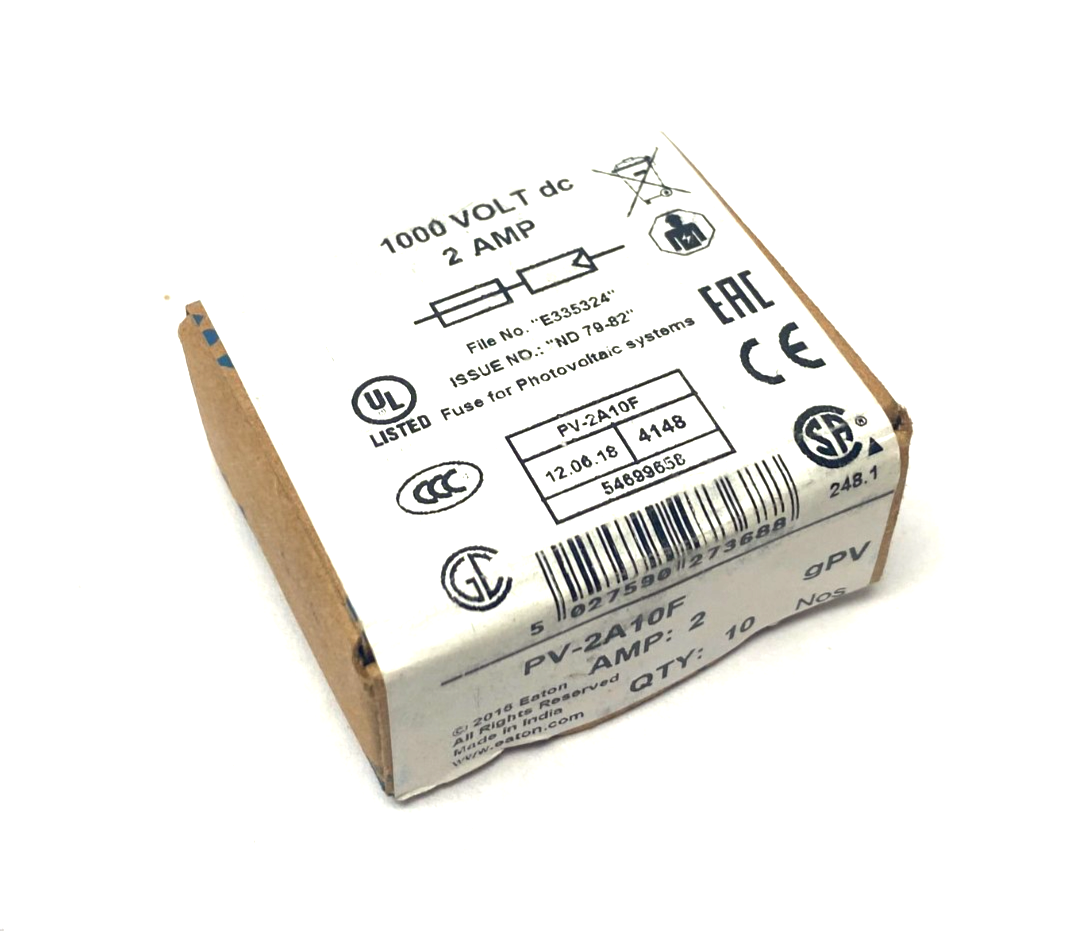 Eaton PV-2A10F Bussmann Series Photovoltaic Fuse 1000VDC 2A BOX OF 10 - Maverick Industrial Sales
