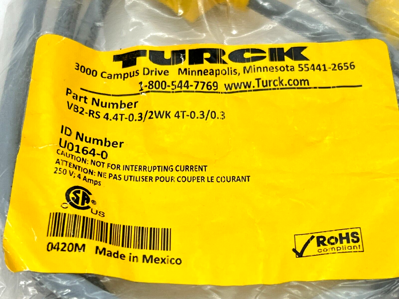 Turck VB2-RS 4.4T-0.3/2WK 4T-0.3/0.3 Daisy Chain Splitter U0164-0 - Maverick Industrial Sales