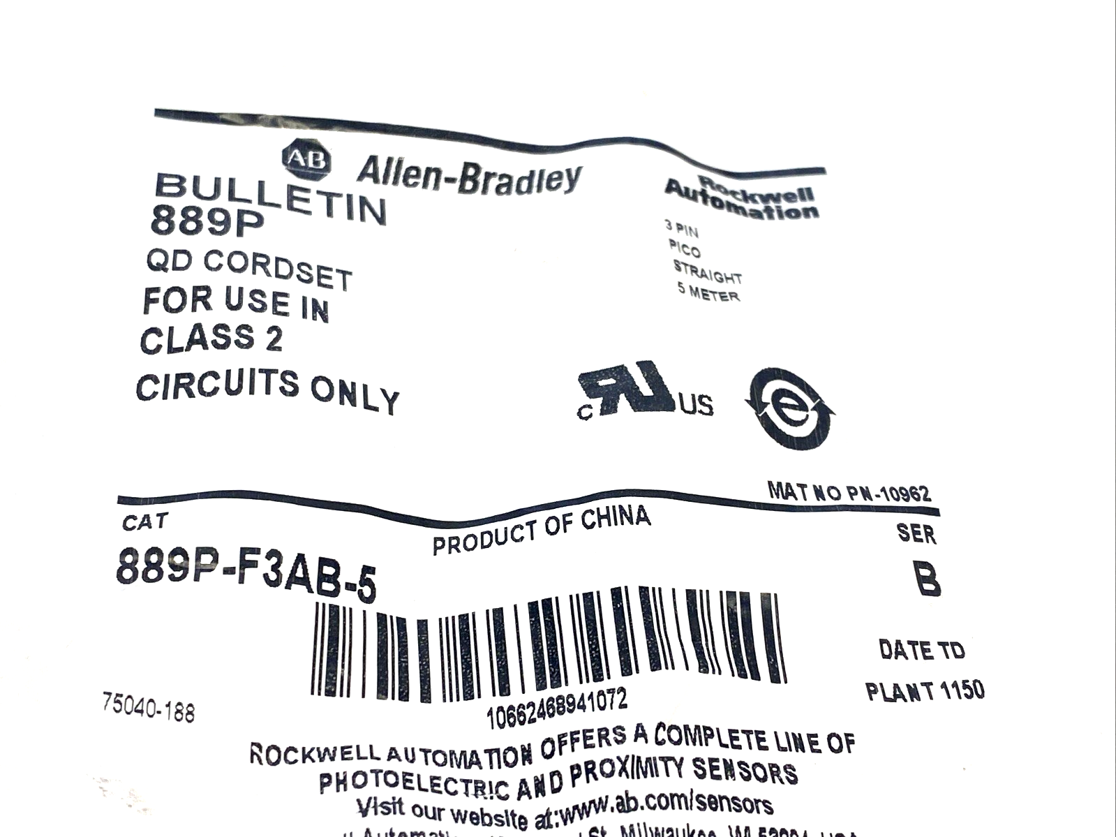 Allen Bradley 889P-F3AB-5 Ser. B Pico Cable 3-Pin 5m Female - Maverick Industrial Sales