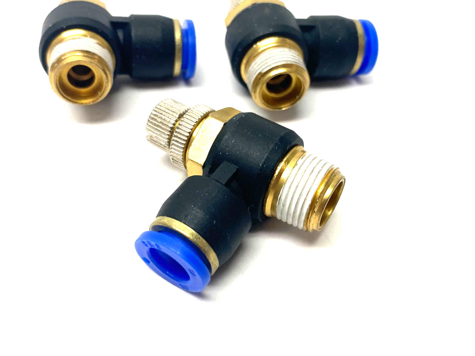 SNS JSC10-03 Flow Throttle/Speed Control Elbow Valve Fitting 10mm Tube LOT OF 3 - Maverick Industrial Sales