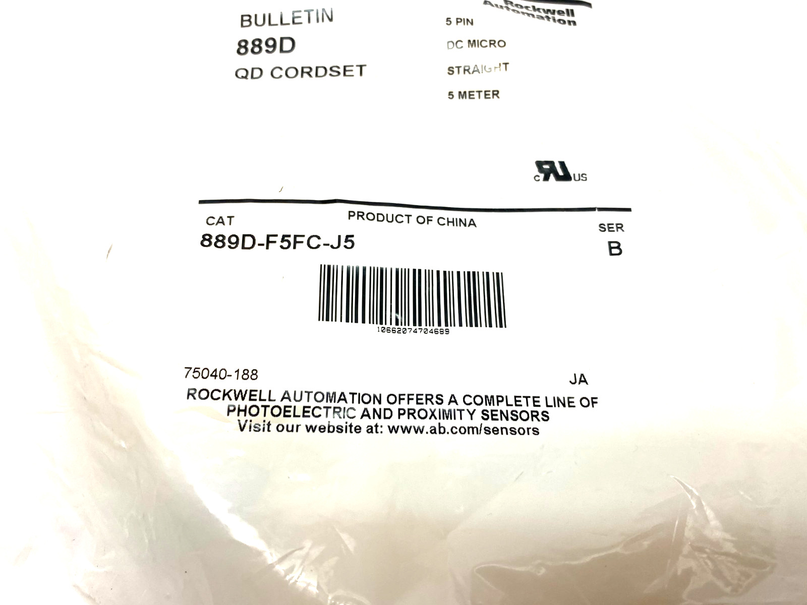 Allen Bradley 889D-F5FC-J5 Ser. B Straight DC Micro QD Cordset 5-Pin 5m - Maverick Industrial Sales