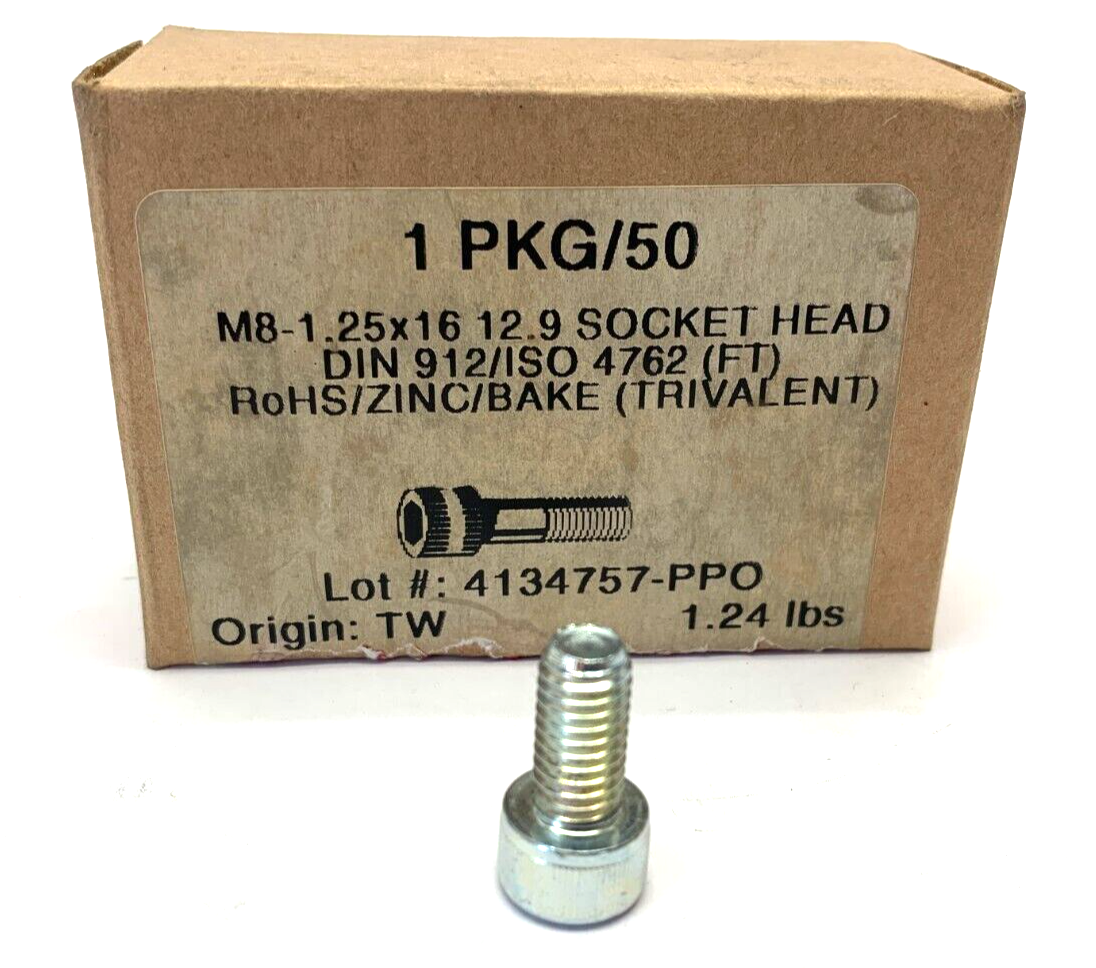 MKCS08C0169ZPKG M8-1.25x16 12.9 Socket Head Cap Screws DIN 912/ISO BOX OF 50 - Maverick Industrial Sales
