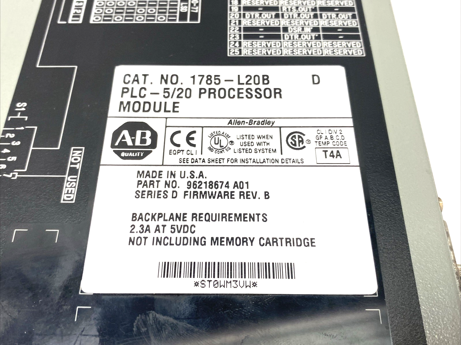 1785-L20B | Allen Bradley Ser. D PLC-5/20 Processor Module MISSING LOCK LATCH - Used - Maverick Industrial Sales