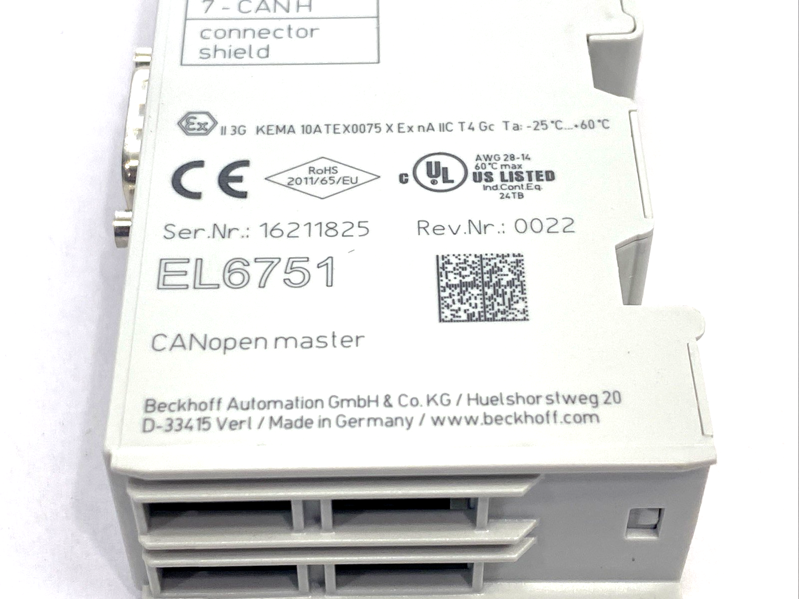 Beckhoff EL6751 EtherCAT Terminal, 1 Channel Communication Interface, CANopen - Maverick Industrial Sales