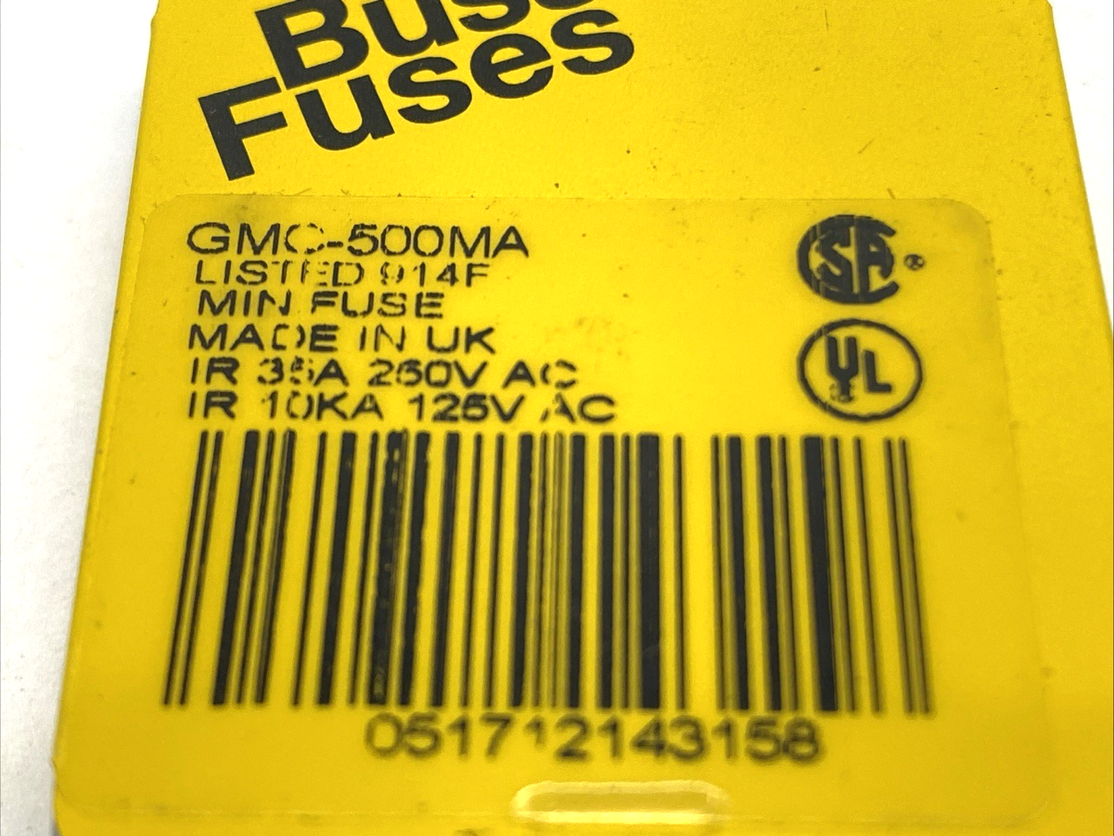 Cooper Bussmann GMC-500MA Time-Delay Glass Tube Fuse 500mA 250VAC LOT OF 5 - Maverick Industrial Sales