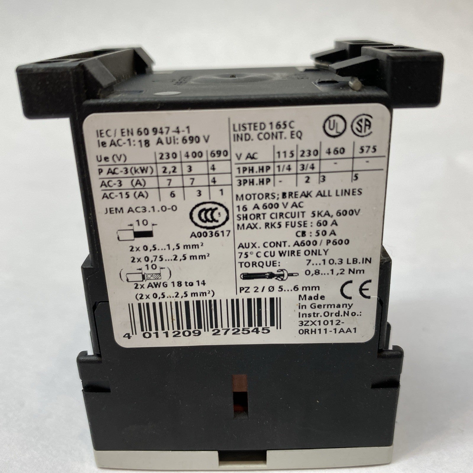 Siemens 3RT1015-1BB41 Contactor AC-3 7A - Maverick Industrial Sales
