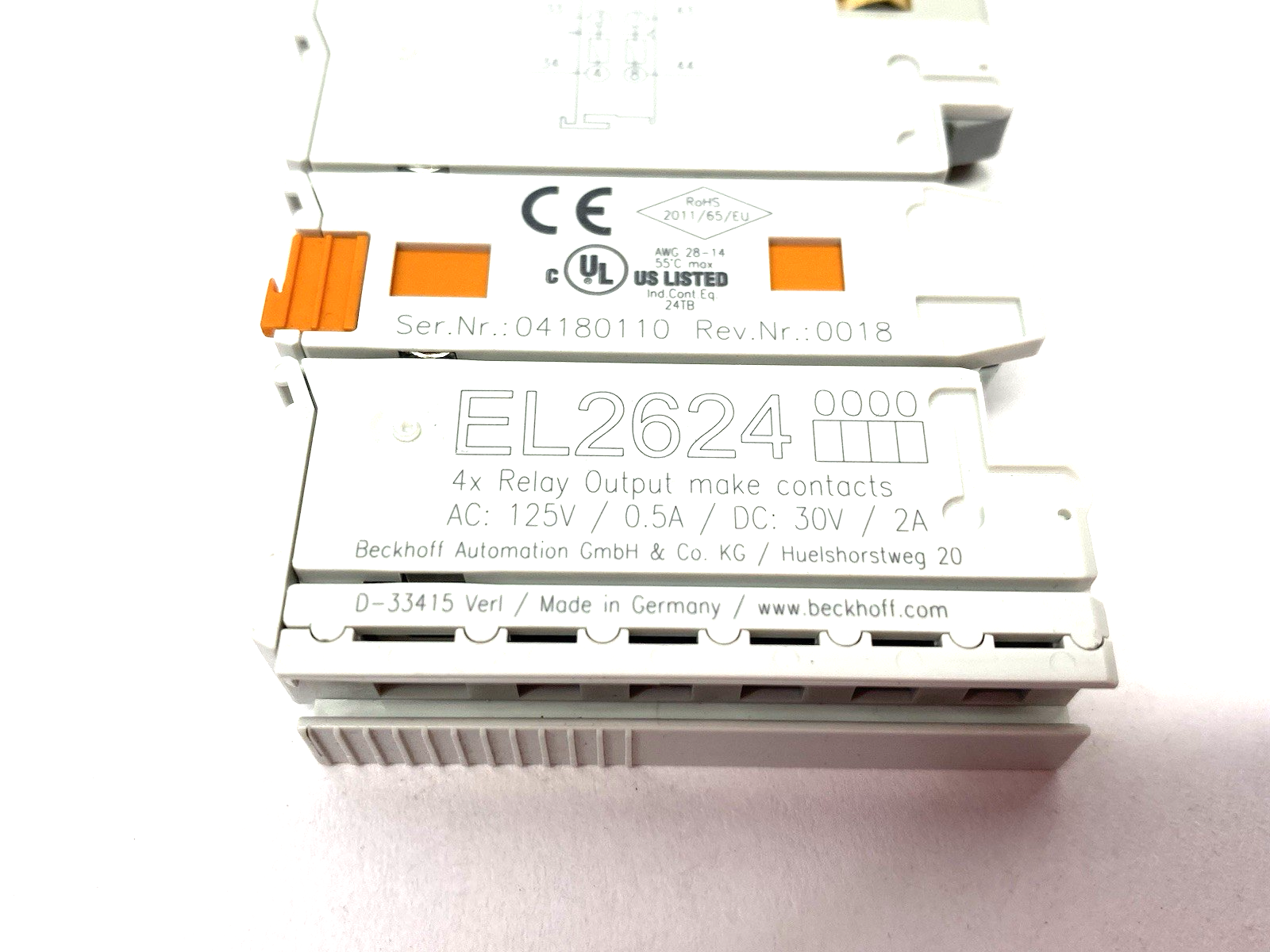 Beckhoff EL2624 EtherCAT Terminal, 4-channel relay output, 125 V AC, 30 V DC - Maverick Industrial Sales