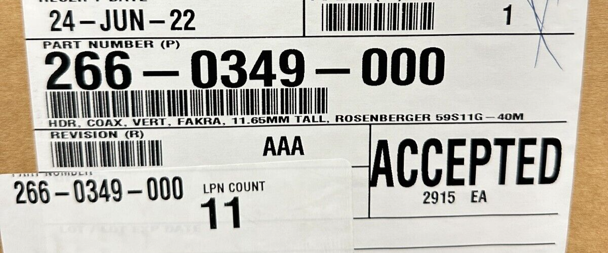 59S11G-40M | Rosenberger Fakra Vertical Coax HDR 11.65mm Tall 265 QTY REEL - New – Open box - Maverick Industrial Sales