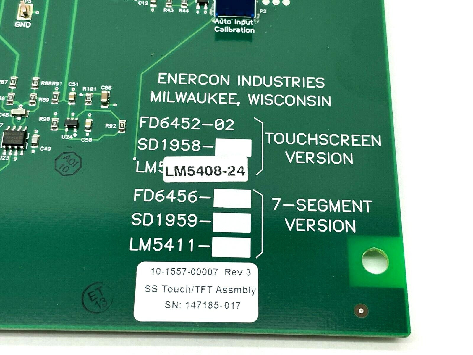 Enercon FD6452-02 Touch-Screen SS-Touch/TFT Assembly Control Board 10-1557-00007 - Maverick Industrial Sales