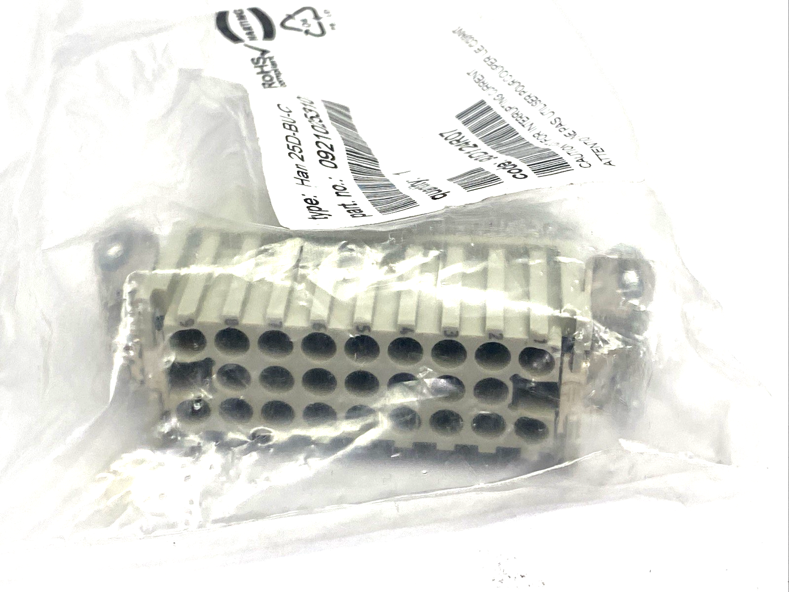Harting 09210253101 Han D 25 Pos. Female Crimp Insert Han 25D-BU-C LOT OF 2 - Maverick Industrial Sales