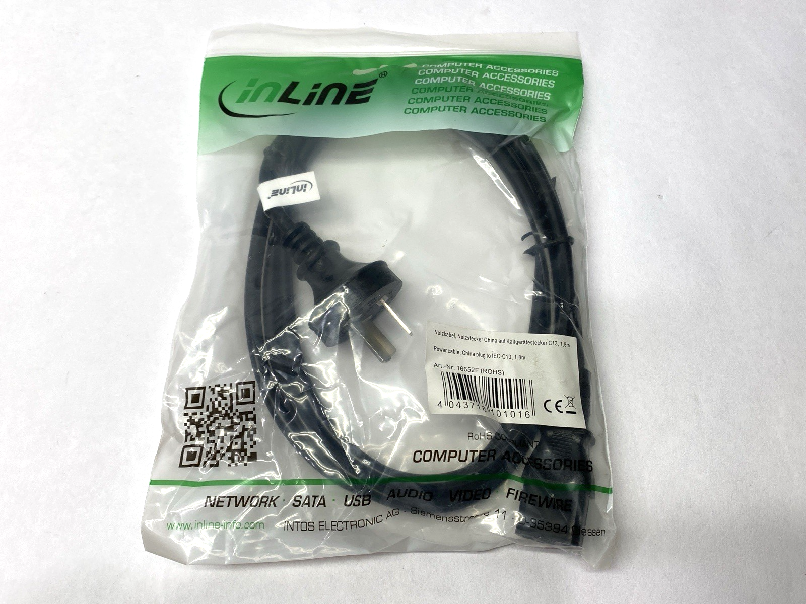 16652F | InLine Power Cable China Plug To IEC-C13 1.8m LOT OF 2 - New - Maverick Industrial Sales